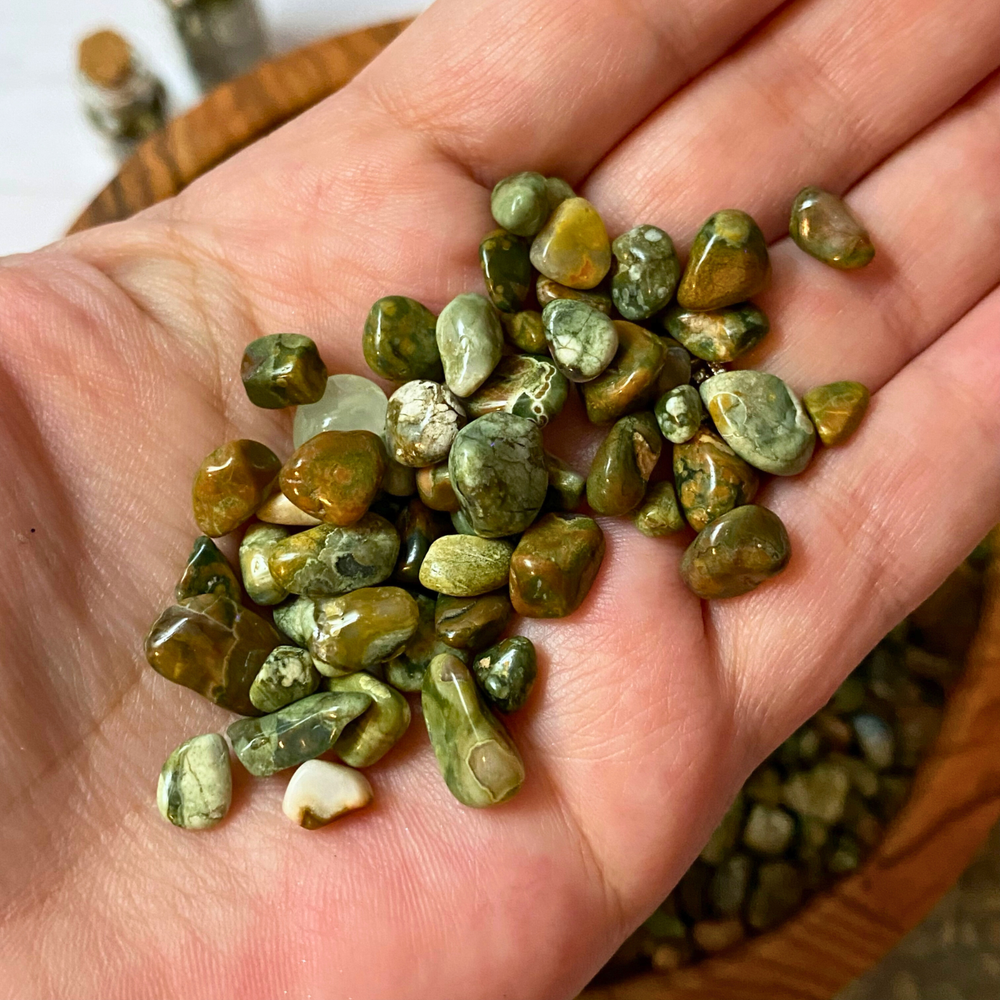 Rainforest Jasper Tumbled Gemstone Chips, Mini Stones 4-8mm Wholesale Bulk