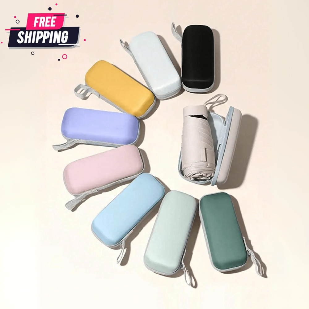 1pc Mini Umbrella with Case Foldable Compact Portable Anti-UV Sunscreen Umbrella