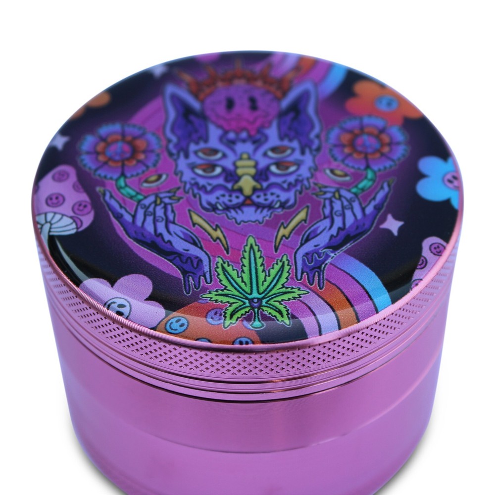 Herb Grinder Crusher Aluminum Pink Cat Hippy Space