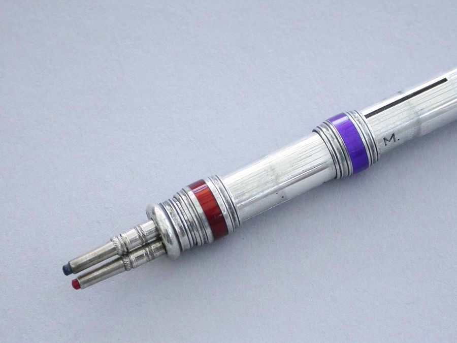 Victorian Silver & Enamel Three Colour Sliding Propelling Pencil. c1890