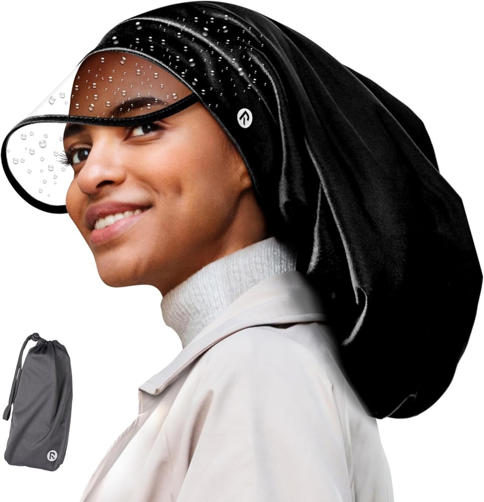 Satin Lined Rain Cap, 100% Waterproof Hair Protection, Adjustable Strap, Pack...