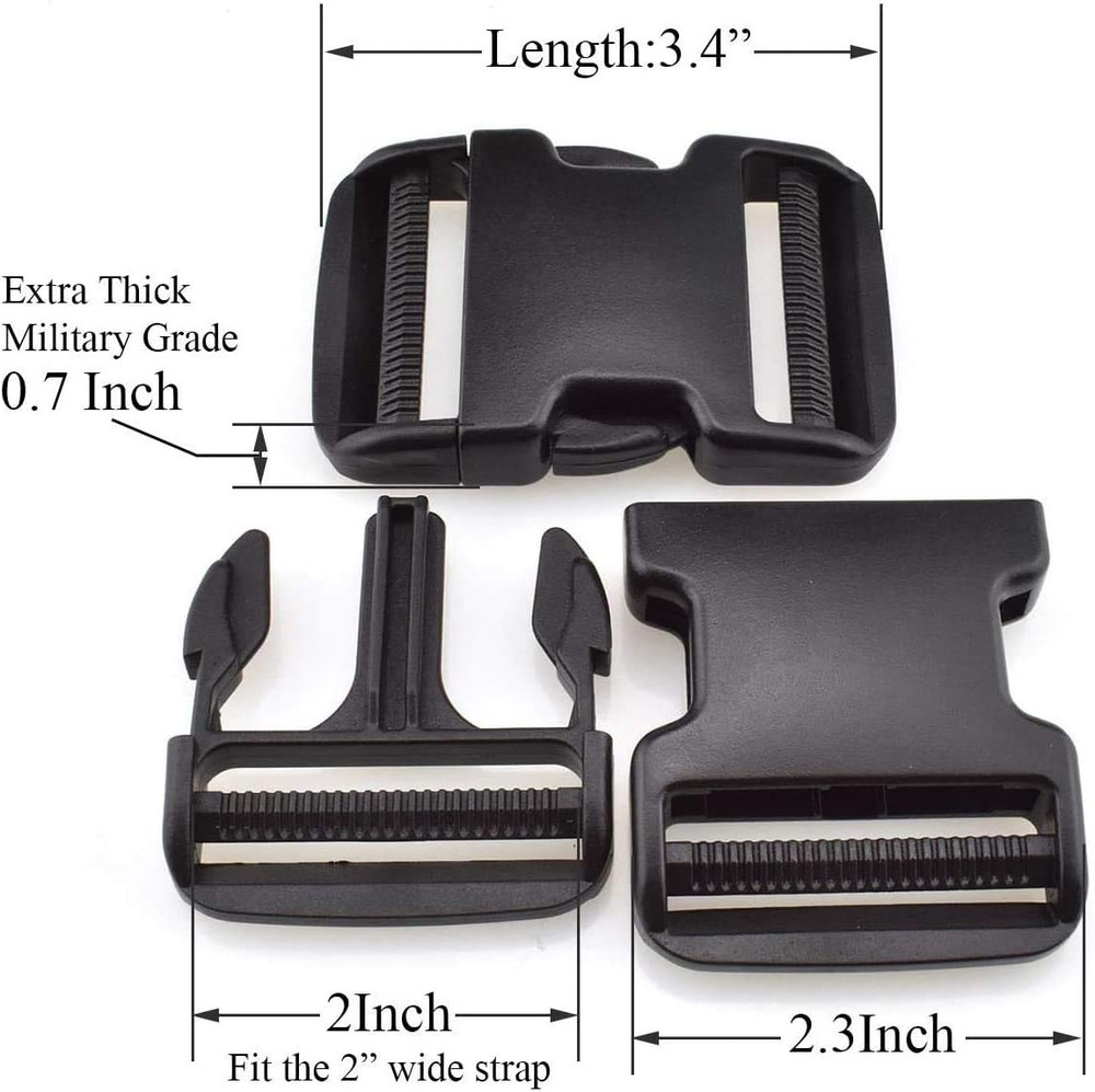 Side Release Buckle for 2'' Belt, 2 Pcs Heavy Duty Plastic Buckles Replacement D