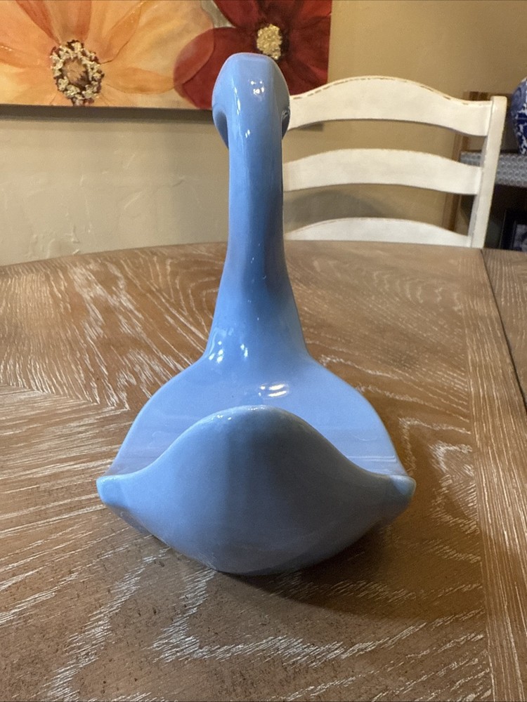 Postmodern Blue Ceramic Swan Dish