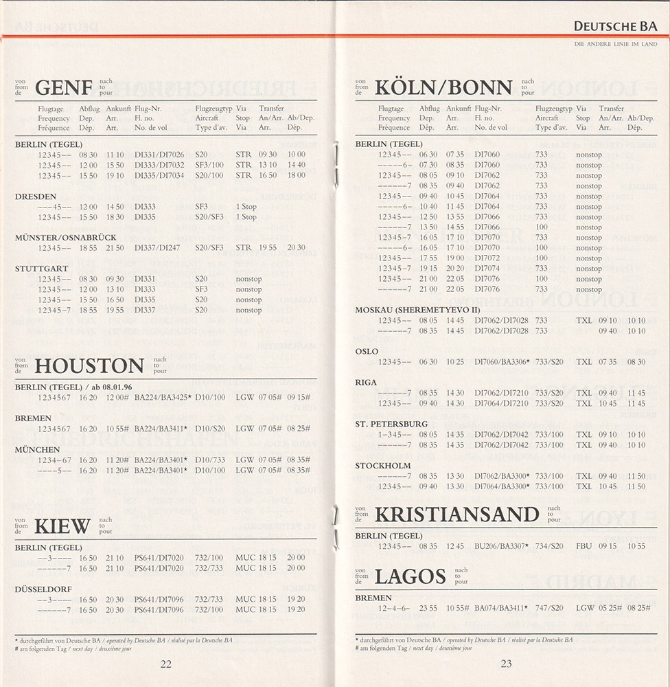 Deutsche BA timetable 1995/10/29
