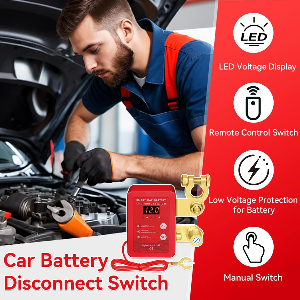 Kill Switch for Car - Remote Battery Disconnect Switch 12V, 240A, Upgrade Smart