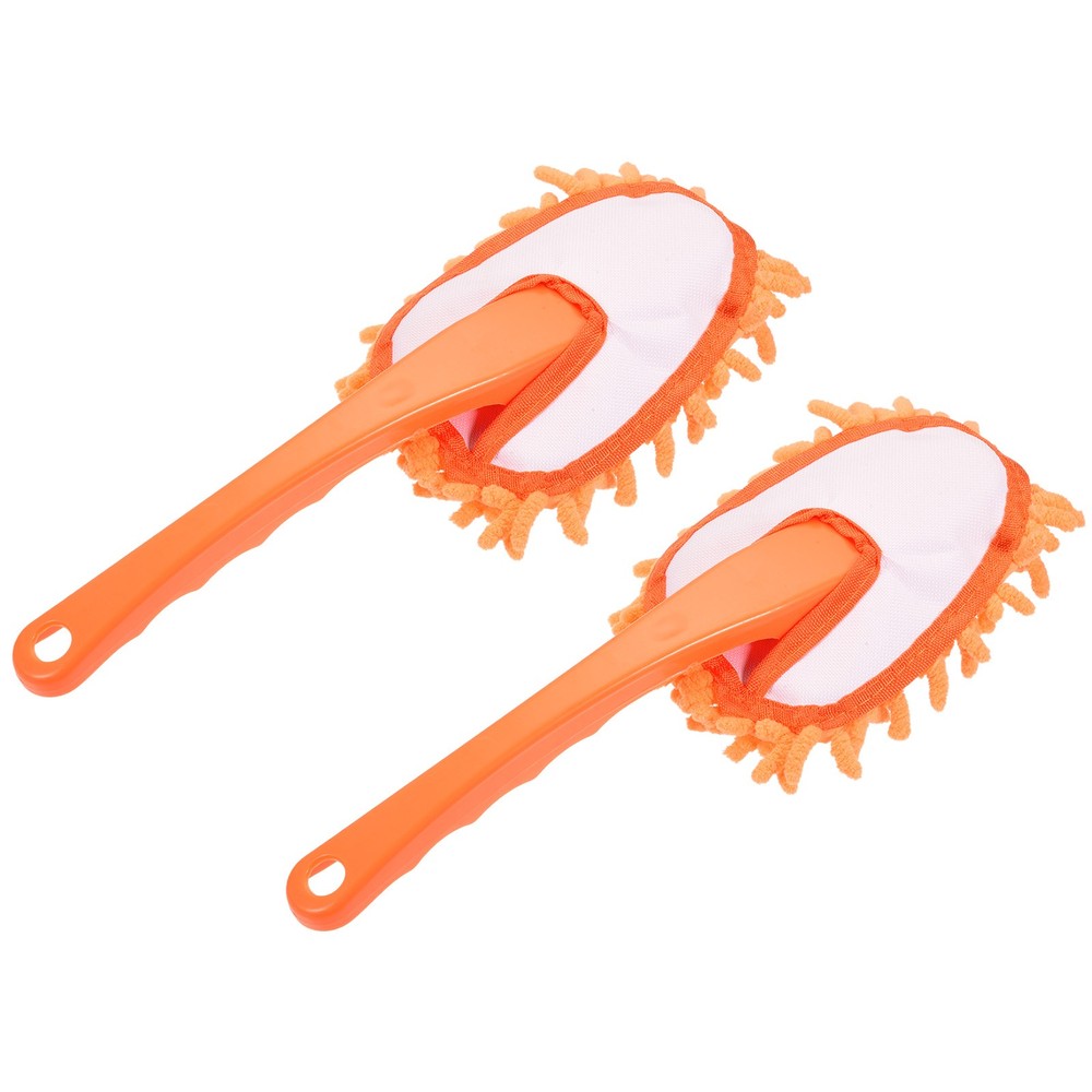 2Pcs Microfiber Chenille Duster Washable Cleaning Brush Dusting Tool Orange