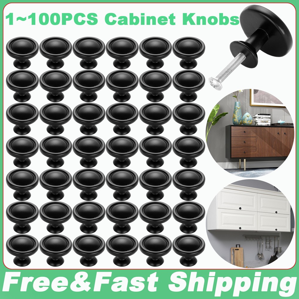 Lot Kitchen Cabinet Knobs Hardware Drawer Cupboard Handle Pulls Black Round
