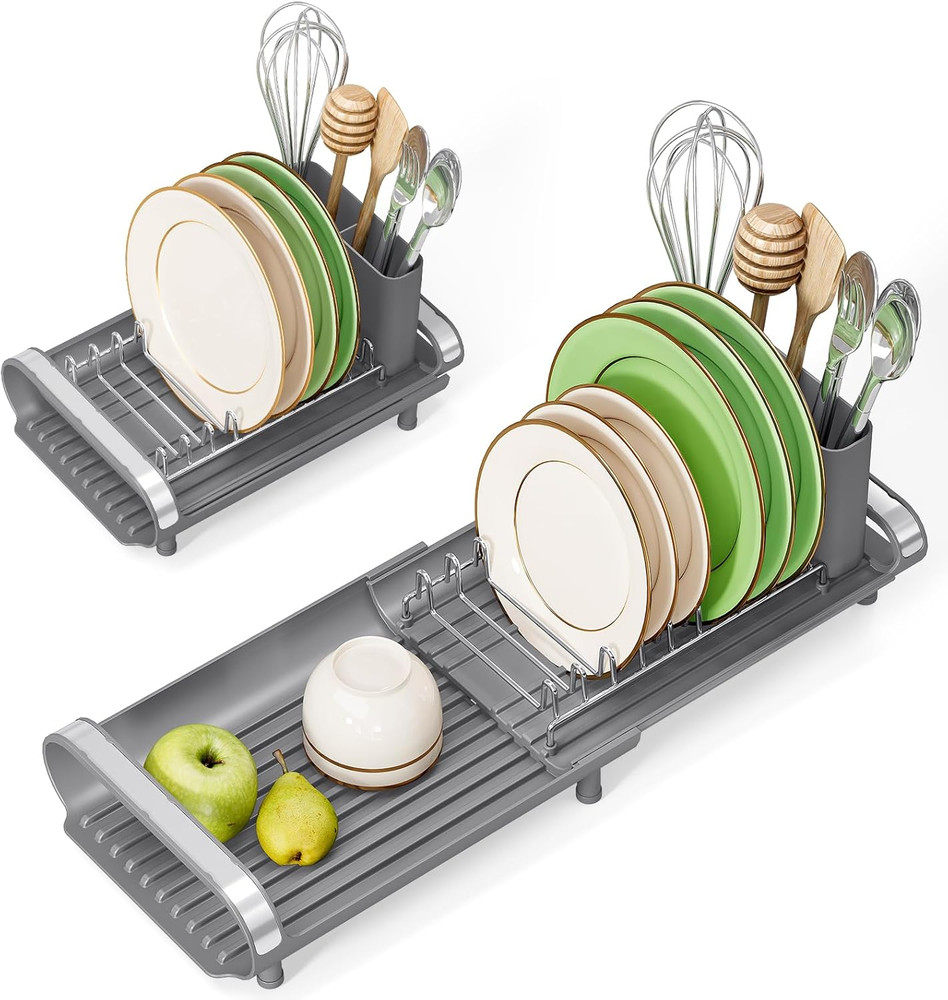 Small Dish Drying Rack, Mini Expandable Compact Dish Rack, Slim Extendable Stain