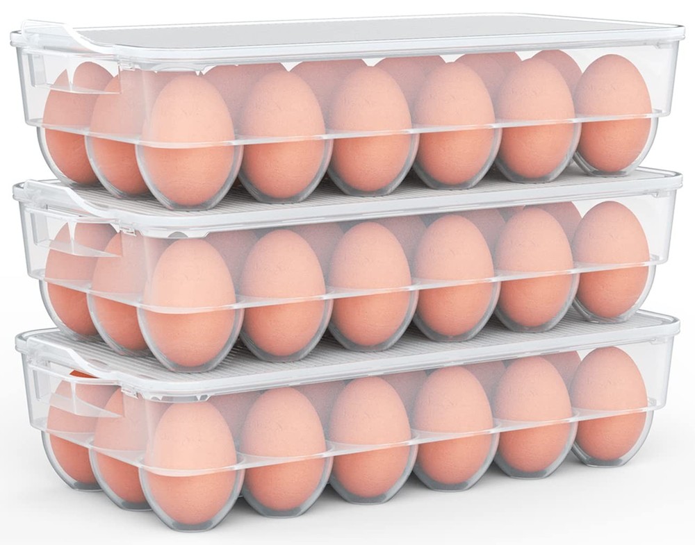 Clear Covered Egg Holder 3-Pack, Plastic Storage for