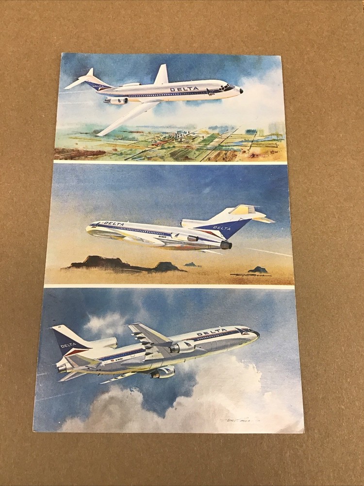 Vintage Delta Air Lines System Route Map With Postcard EUC A-3