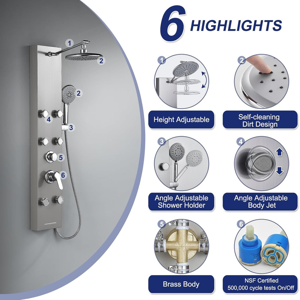Luxury Rainfall Shower Panel with Massage Jets & Handheld Sprayer