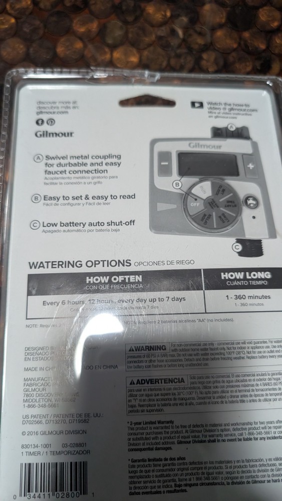 Gilmour Single Hose Outlet Programmable Electronic Water Timer NEW