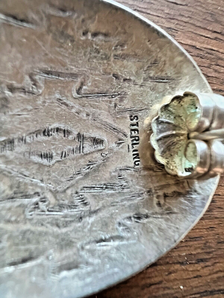 Vintage Sterling Silver Native American Sandblasted Etched Oval Studs