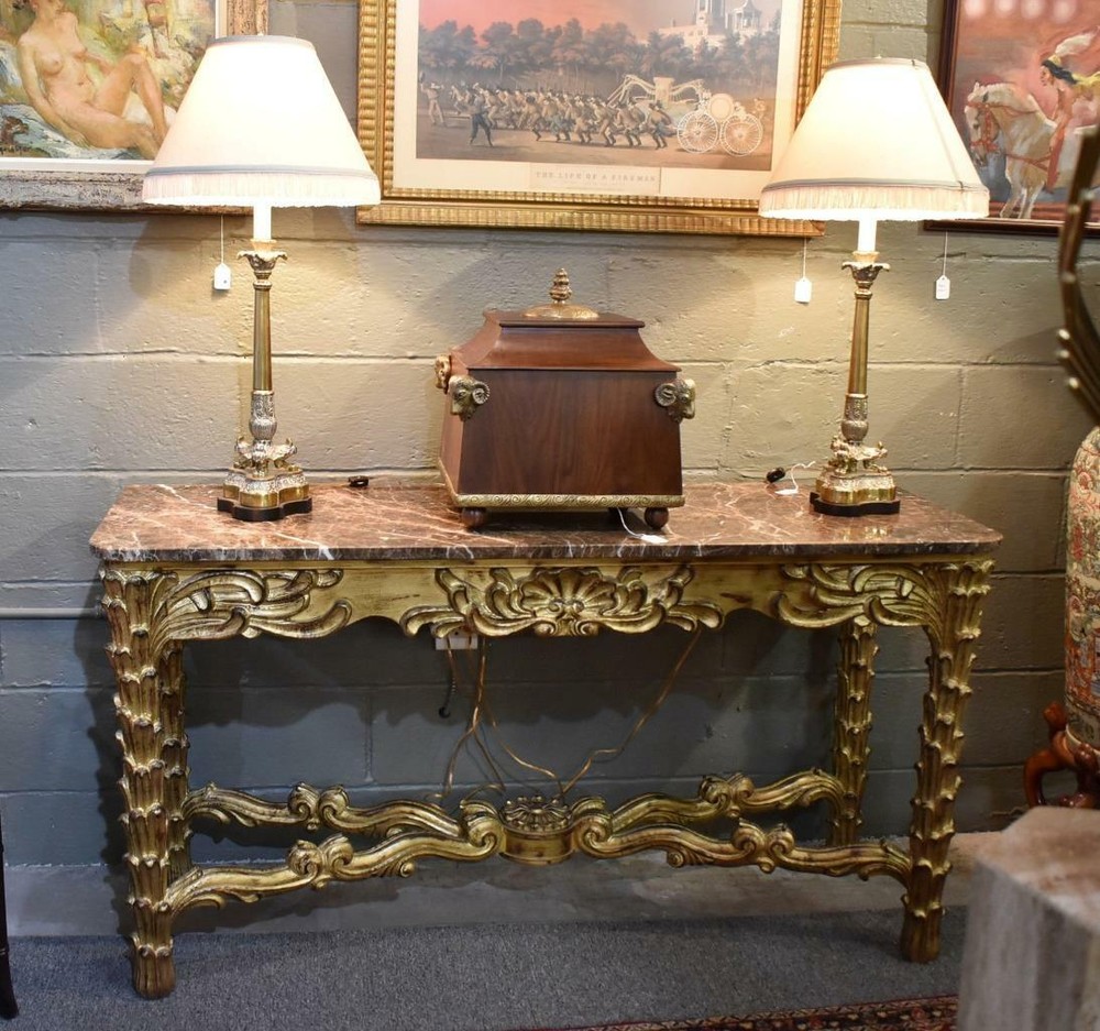 Carved Gilt Italian Marble Top Console Table