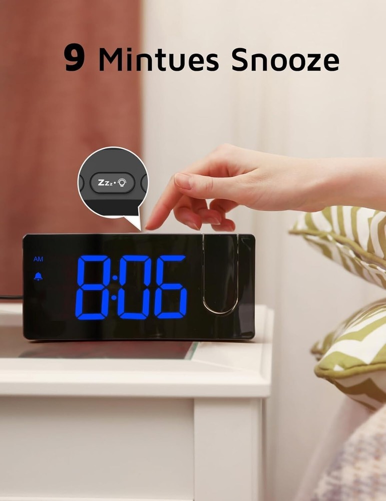 Projection Alarm Clock, Digital Clock with 180° Rotatable Projector, 3-Level .
