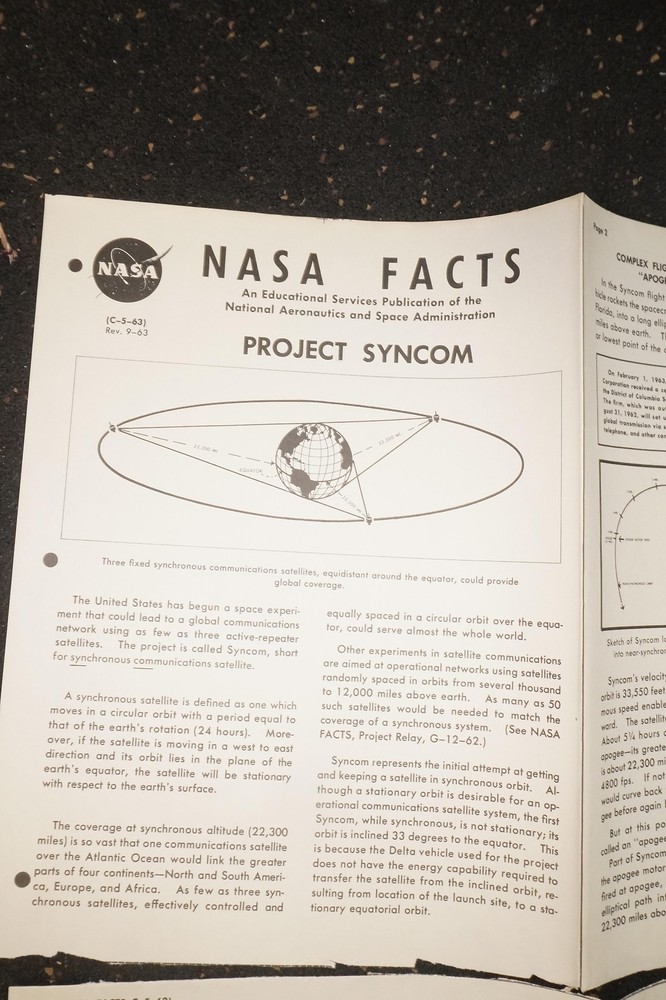 Vintage NASA Publications NASA Facts Project Syncom