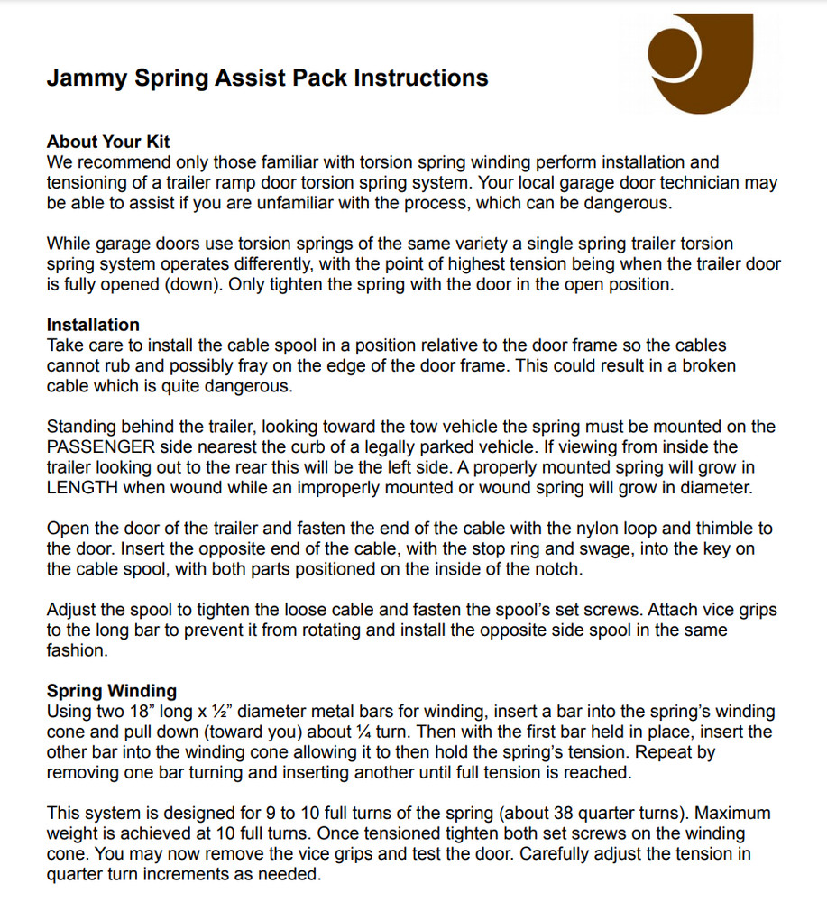 Replacement Repair Kit Rear Ramp Door Spring 80# Cargo 7' Wide Trailers