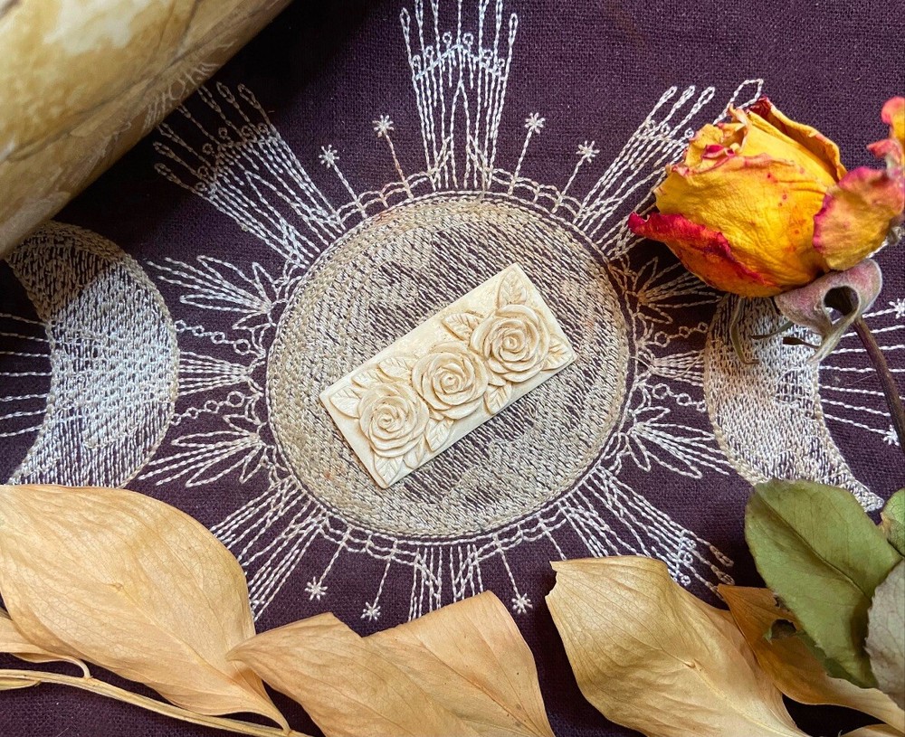 Bovine Bone Rose Carving, Ethically Sourced Cow Bone