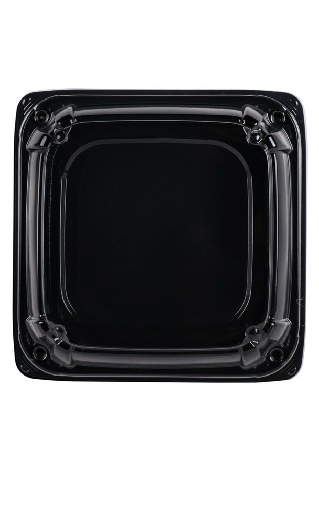 Black UltraStack Square Platter with Clear Dome Lid, Durable Plastic, 25 Count