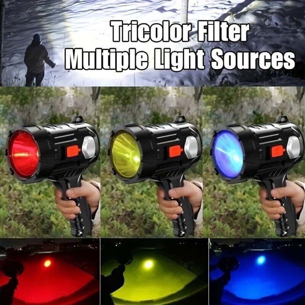 3PC Solar/USB Rechargeable LED Spotlight Flashlight Searchlight 9000000LM Bright
