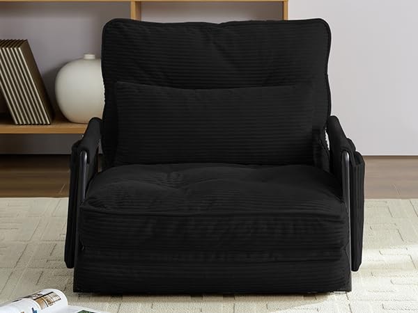 Foldable Floor Sofa with Pillow Adjustable Backrest Sleeper Bed Black Single