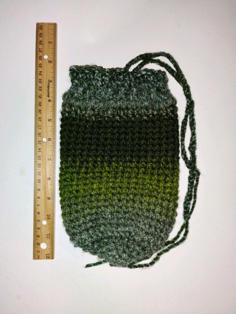 Handmade Crochet Green Pouch Drawstring