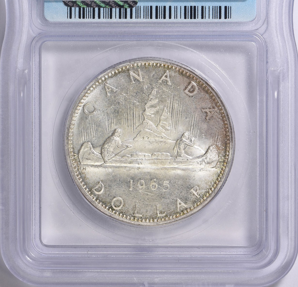 1965 Canada Silver Dollar ICG MS63 Type 2 Small Beads, Blunt 5 - 80% Silver