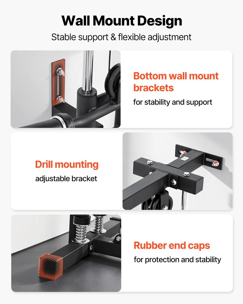 VEVOR LAT Pull Down Machine 3-in-1 Row Cable Machine with Wall-Mount Design