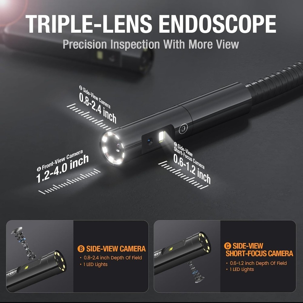 Teslong Triple Lens Borescope with 7" IPS Screen Automotive Mechanic Scope Tool
