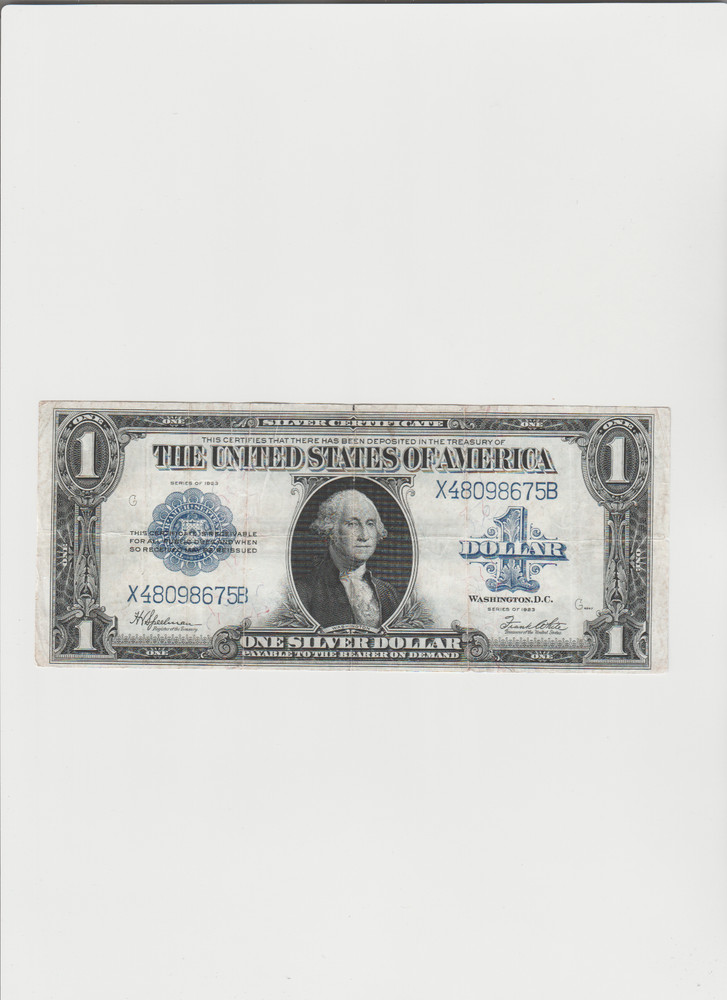 1923 $1 One Dollar Silver Certificate Note Horse Blanket Large Size Banknote.