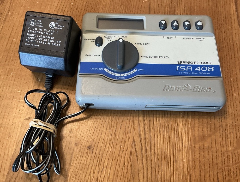 Rain BIRD ISA-408 8 Station Automatic Dual Program Sprinkler Timer w/AC Adapter