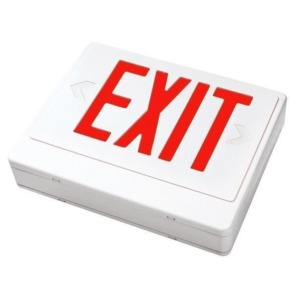 Thermoplastic Emergency EXIT sign. White with red lettering.