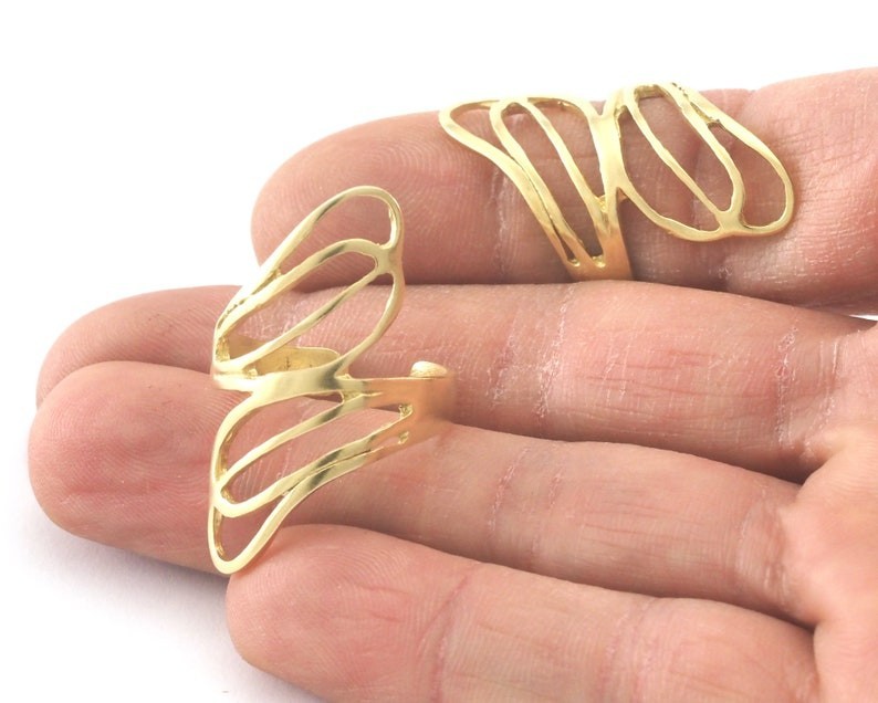 Leaf Statement Ring Adjustable Raw brass, Antique Silver, Shiny Silver-Gold 4194