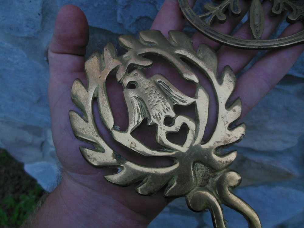 Vintage Japan 7" Solid Brass Trivets Cookware American Eagle