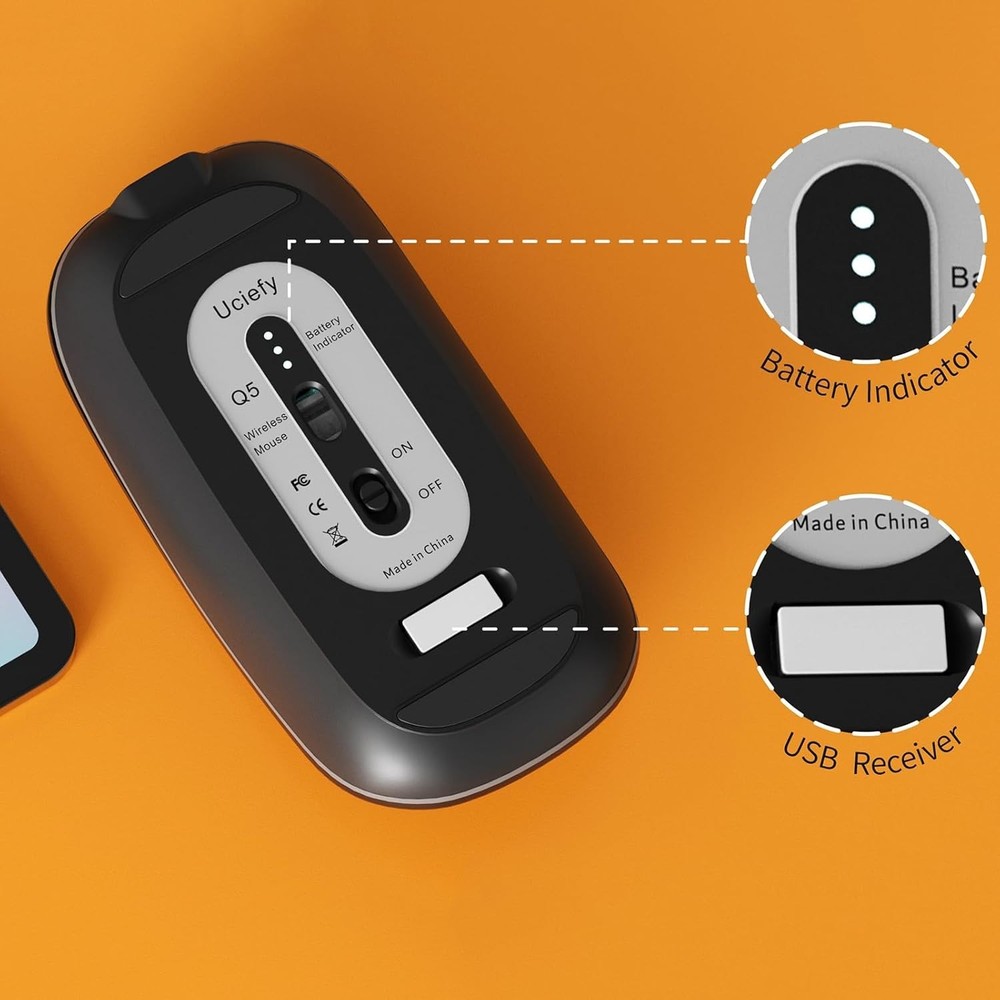 Compact Optical Wireless Mouse - USB Type C Adapter