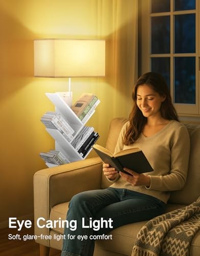 9 Tier Tree Bookshelf with Light, Remote & Timer, Dimmable Tall Floor White