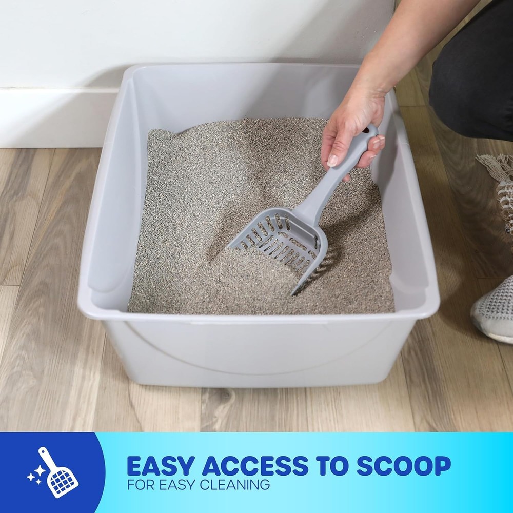 Spacious Open Litter Pan for Cats - Eco-Friendly Plastic in Blue/Gray