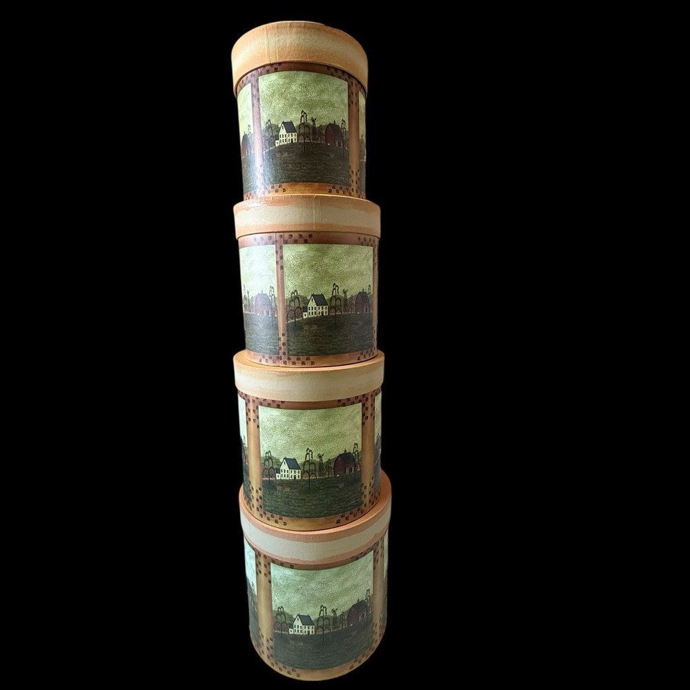 M.J. McNosky Stackable Primitive Folk Art Farmhouse Storage Boxes Decor 4pc