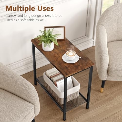 2 Tier End Table, Sofa Side Table, Narrow Side Table with 1 Pack Brown