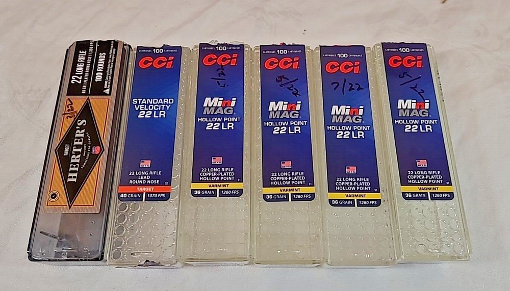 6 - Empty CCI + Herters .22 Plastic Ammo Boxes