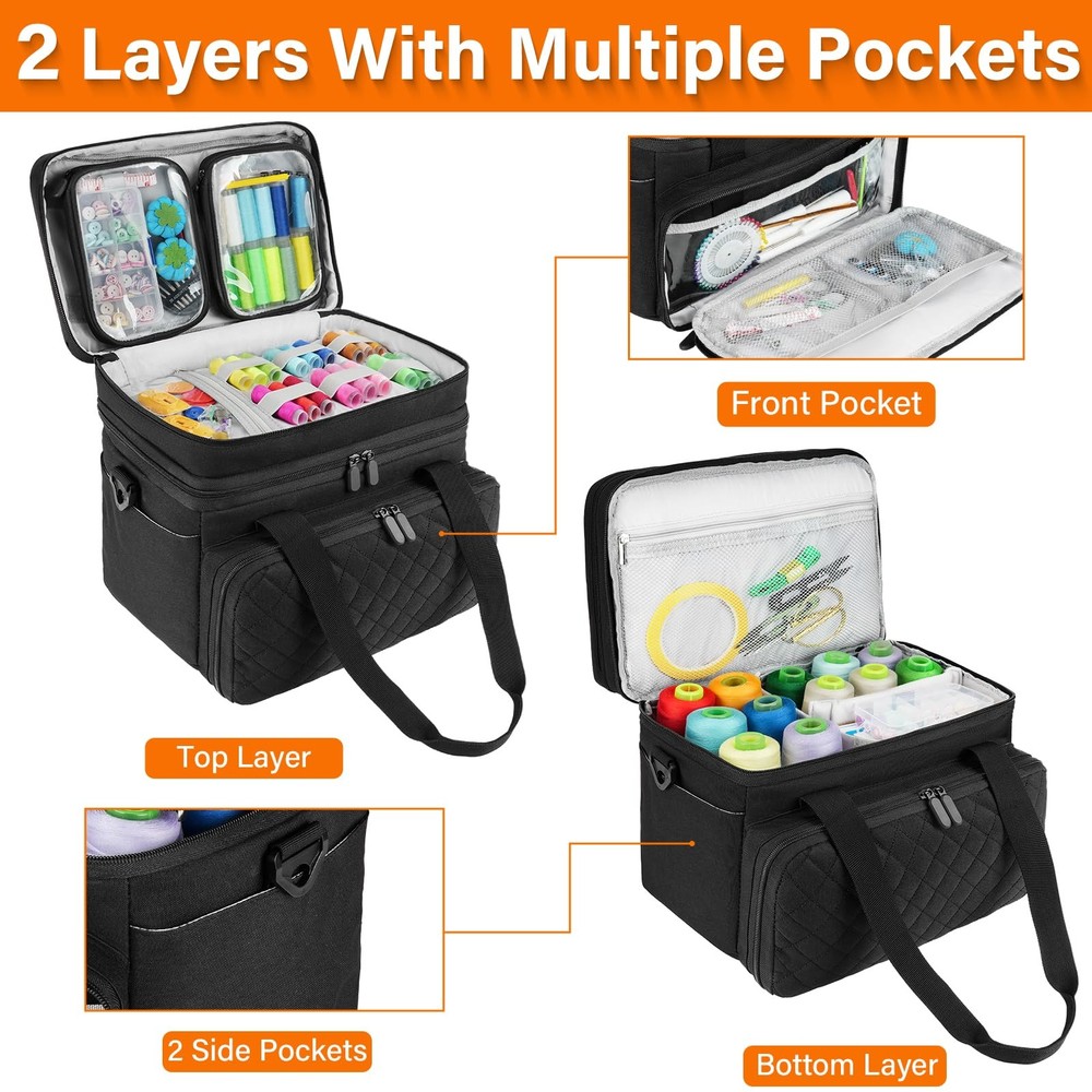 Sewing Accessories Organizer Case with Shoulder Strap,Double Layer Sewing Sto...