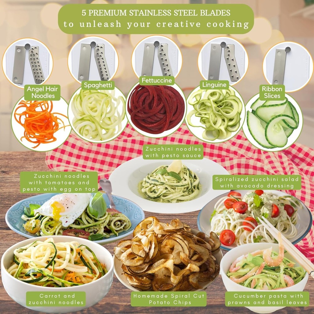 Sleek Vegetable Spiralizer with Blade Caddy: Ideal for Quick Weeknight Cooking