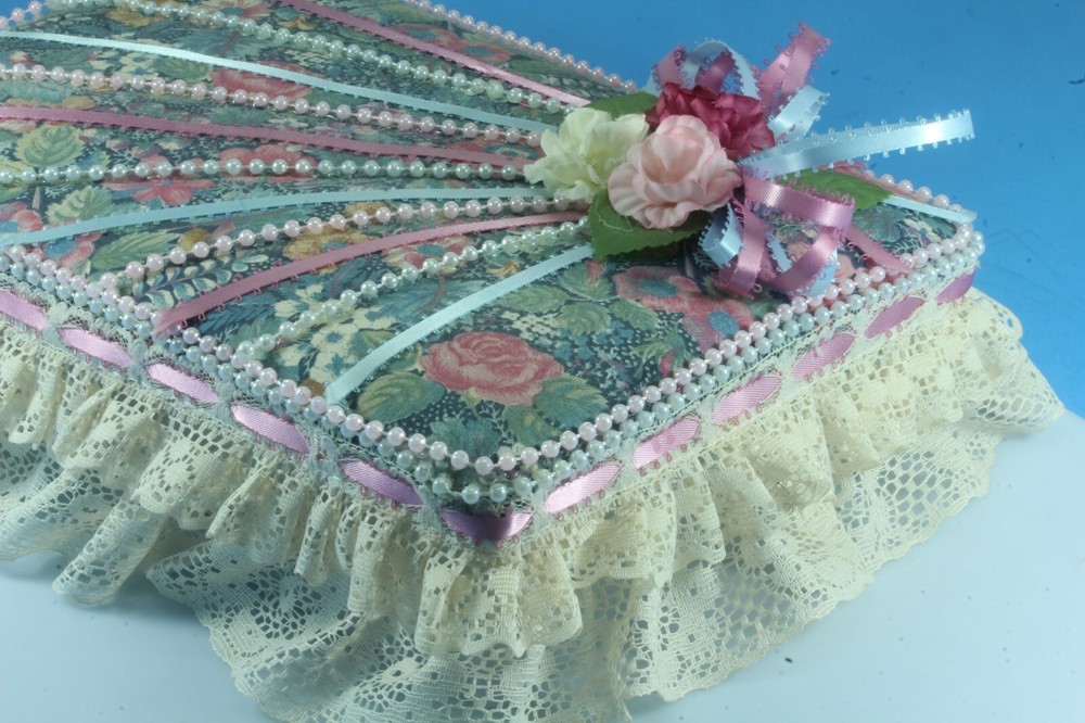 Home Crafted Padded Lacy Compartment Storage Craft Box.