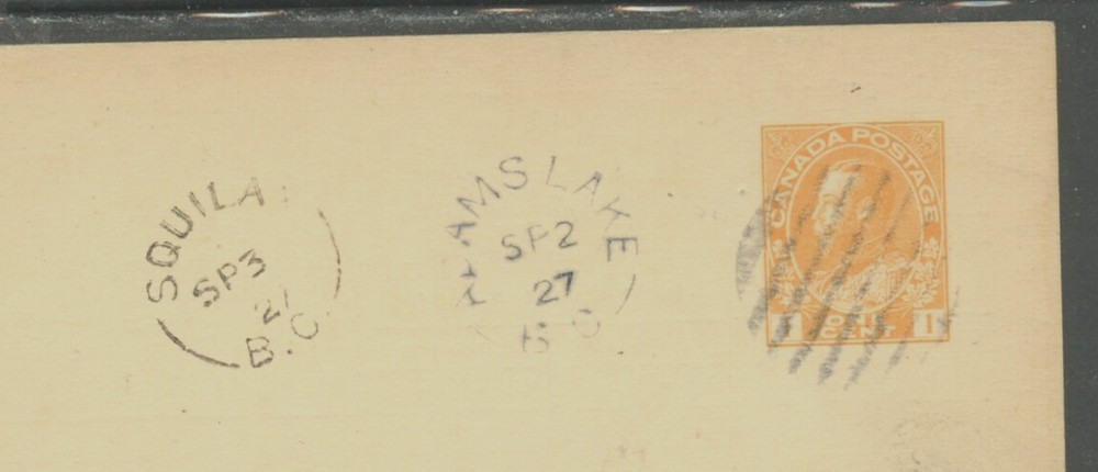 (6306) STAMPS CANADA "ADAMS LAKE + SQUILAX, BC" 1922     SPLIT RING CANCEL
