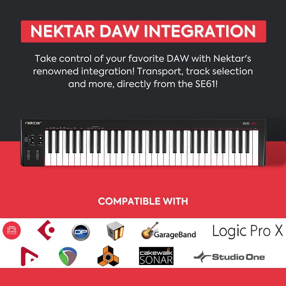 Nektar SE61 USB MIDI Controller Keyboard - Nektar DAW Integration, Black