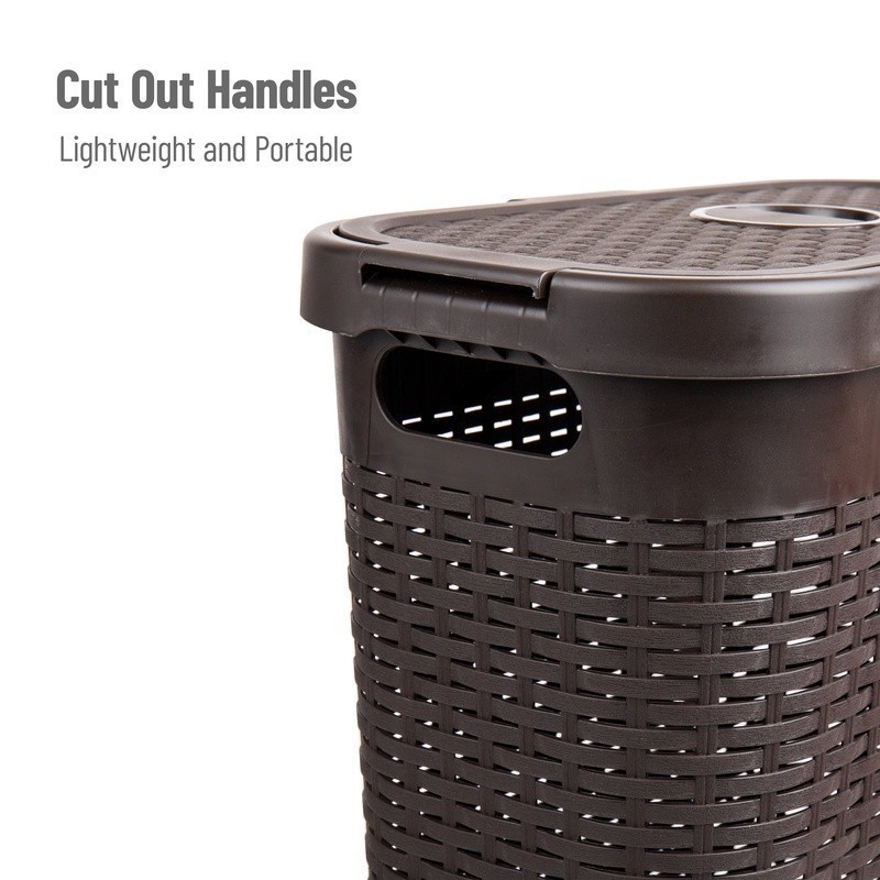Slim Laundry Hamper W/ Lid Portable Plastic Clothes Basket Storage Solution New