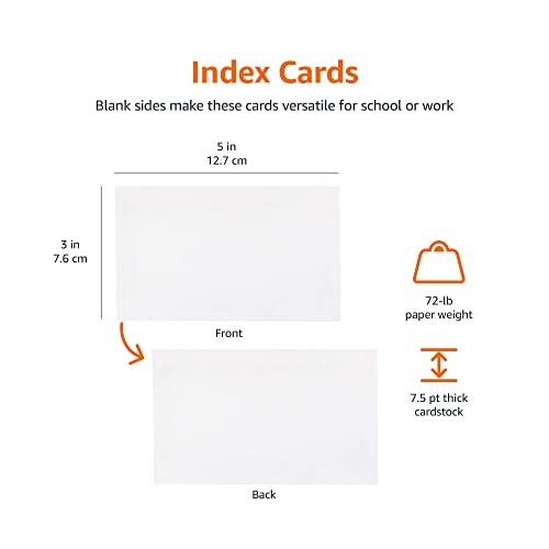 Amazon Basics Blank Index Cards for Studying 100 Count (Pack of 10), White