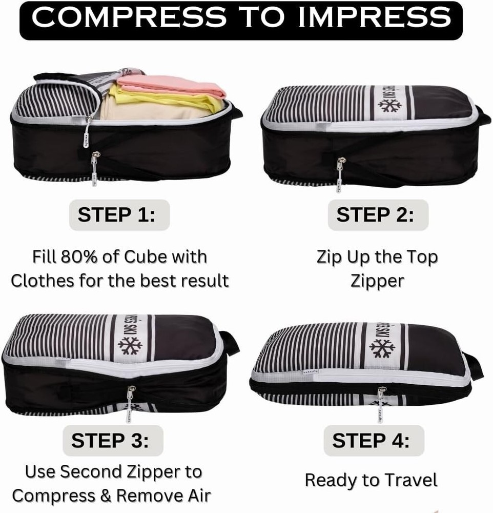 Apres Ski Compression Packing Cubes 3pc Set for Suitcase & Backpack Organizers