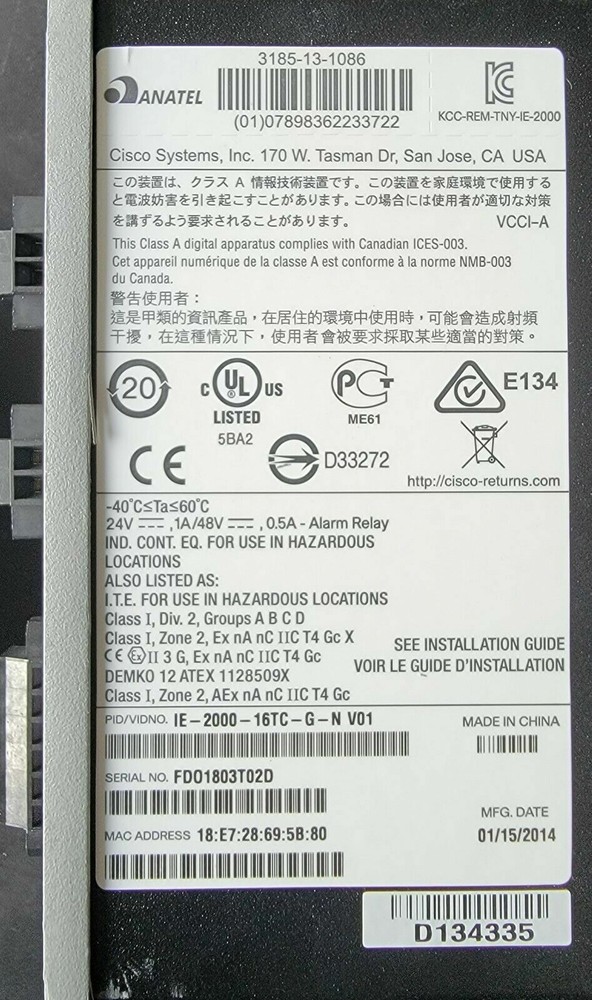 Cisco IE-2000-16TC-G-N Industrial Network Switch