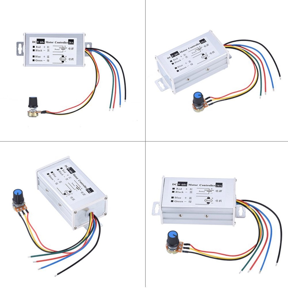 2Pcs PWM DC Brush Motor Stepless Variable Speed Controller Switch, 20A DC9V-60V